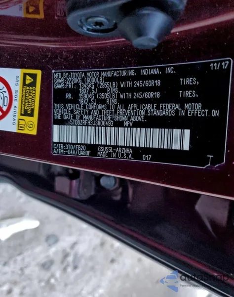 2018 Toyota Highlander Le z USA, uszkodzony, nr VIN 5TDBZRFH3JS806493